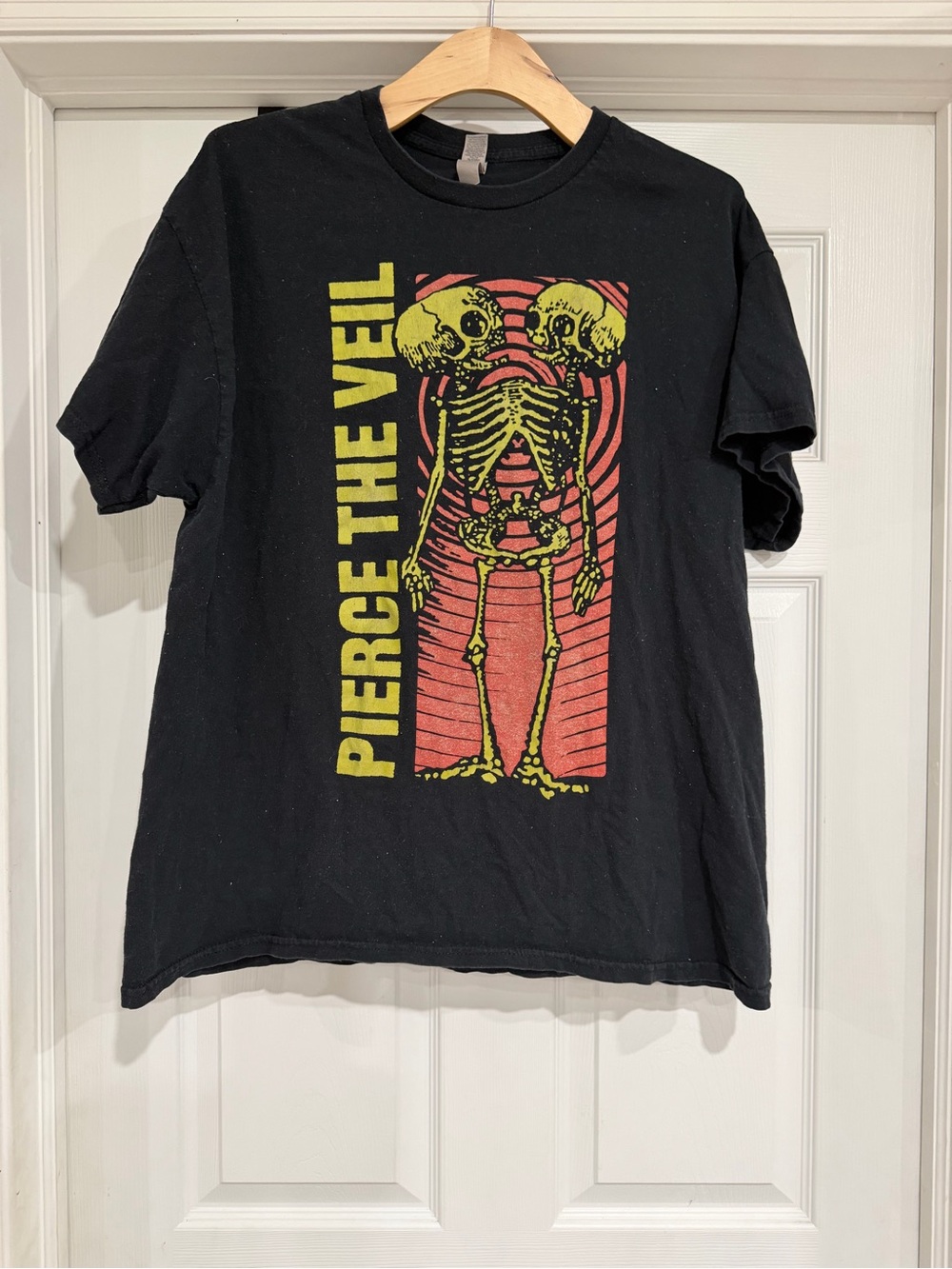 Black Graphic Band T‑Shirt with Yellow & Red Skeleton
